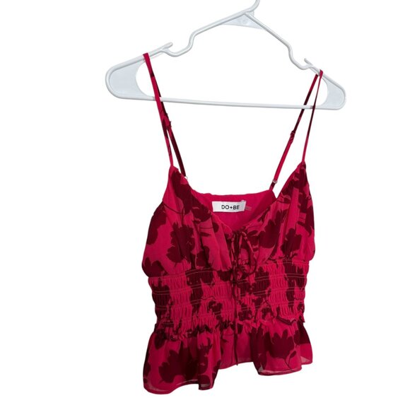 DO+BE Smocked Y2K Tank Top Womens Medium Pink Floral Sleeveless Boho - Picture 4 of 8